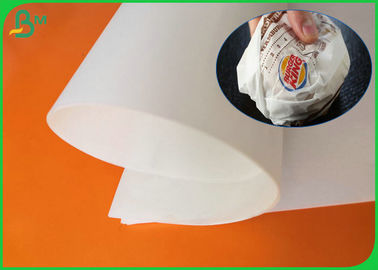 Yağa Dayanıklı 30gsm 35gsm 40gsm Tek Taraflı Kaplamalı Parlak Beyaz Gıda Sınıfı Hamburger Kağıt Rulo Burger Paketleri İçin