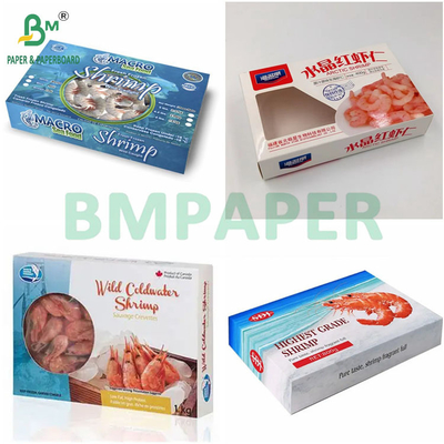 Dondurulmuş karides ambalaj kutuları yapmak için 250g + 15g 18g PE kaplı beyaz karton